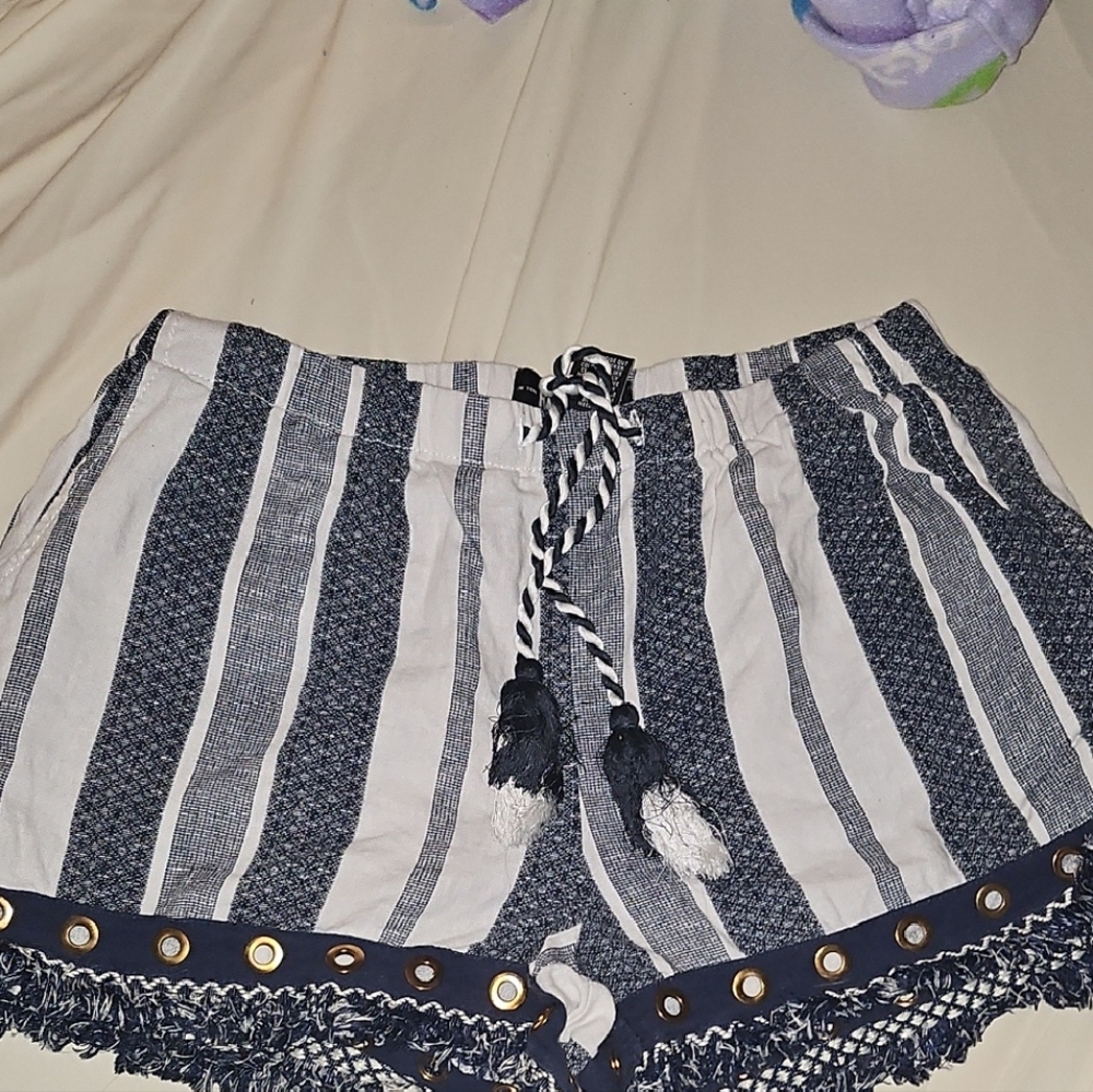 Rewash High Waist Blue and White Striped 2 Pocket Shorts